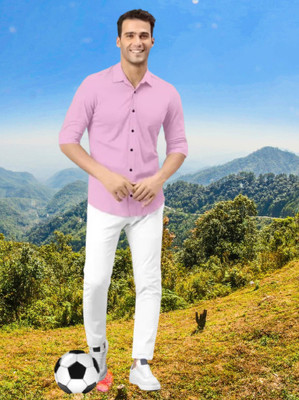Ananta Men Solid Casual Pink Shirt
