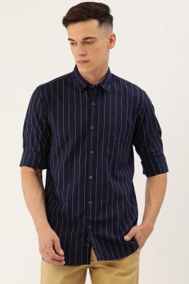 PETER ENGLAND Men Striped Casual Dark Blue, White Shirt