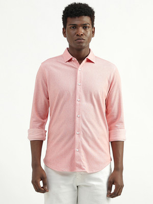 United Colors of Benetton Men Self Design Casual Pink Shirt