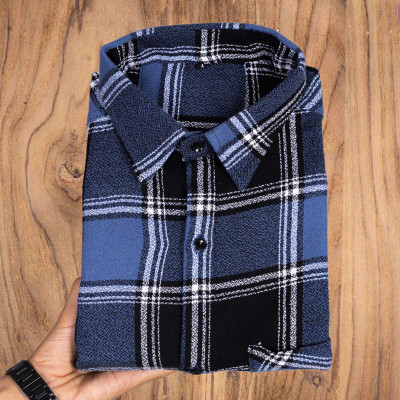 DUCCKCREATION Men Checkered Casual Blue Shirt