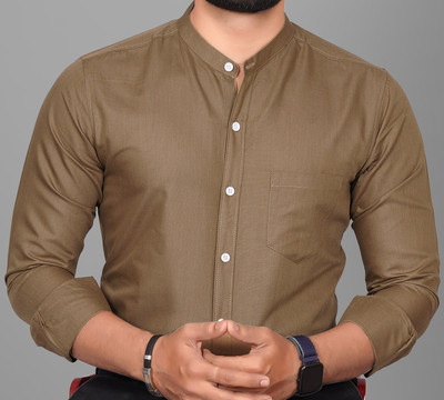 Voroxy Men Solid Formal Khaki Shirt