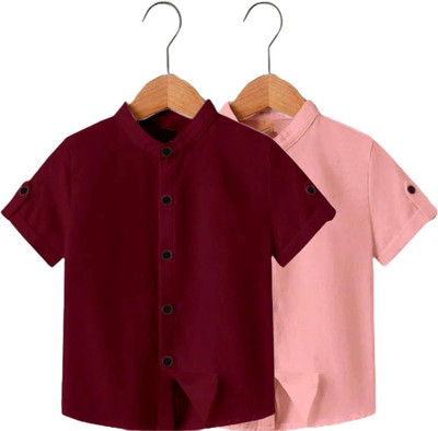 Zarila Boys Solid Casual Maroon, Pink Shirt(Pack of 2)
