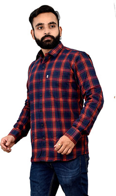 Marc Laurent Men Checkered Casual Dark Blue, Red Shirt