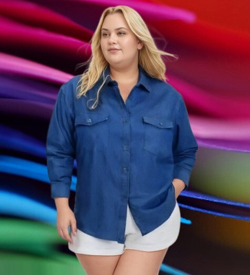 Wingzss Women Solid Casual Blue Shirt