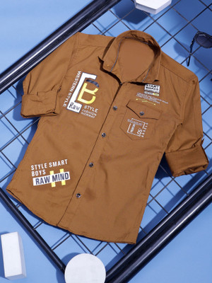 KILLER Boys Printed Casual Brown Shirt