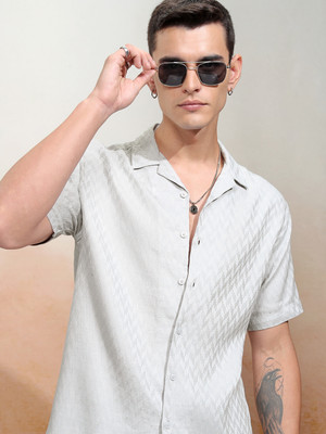 HIGHLANDER Men Self Design Casual Grey Shirt
