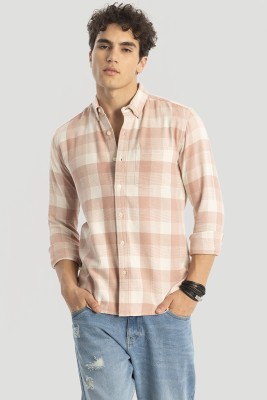 Snitch Men Checkered Casual Pink, Beige Shirt