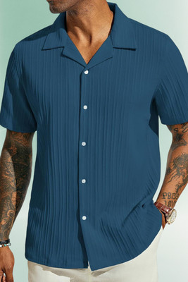 A Dearise Men Self Design Casual Blue Shirt