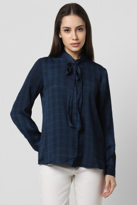 VAN HEUSEN Women Checkered Casual Dark Blue, Blue Shirt