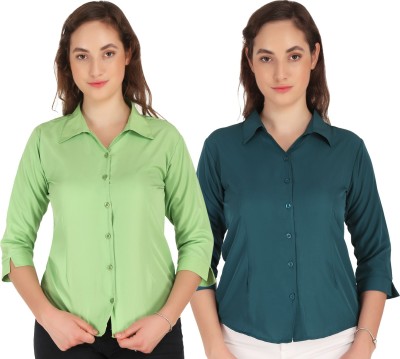 SHANAYA MODA Women Solid Casual Green, Grey Shirt(Pack of 2)