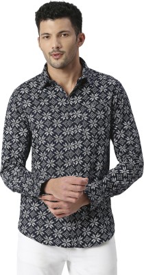 SNX Men Printed Casual White, Black Shirt