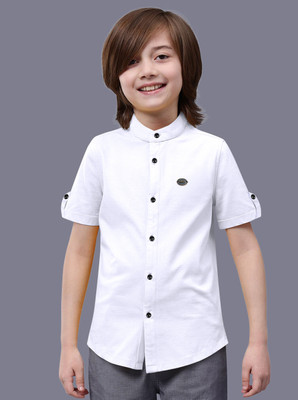 MAHITAG Boys Solid Casual White Shirt
