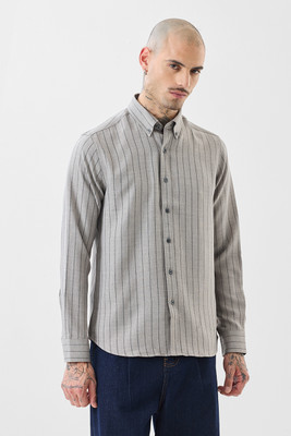 Snitch Men Striped Casual Grey Shirt