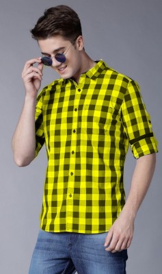Indi Hemp Men Checkered Casual Black, Yellow Shirt