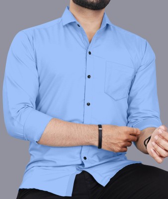 AITAVIKOVERSEAS Men Solid Casual Light Blue Shirt