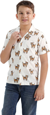 Chilins Boys Printed Casual White Shirt