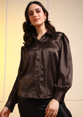 METRONAUT Women Solid Casual Brown Shirt