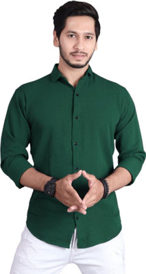 PEARL OCAN Men Self Design Casual Dark Green Shirt