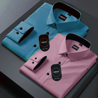 MBF66 Men Solid Casual Multicolor Shirt(Pack of 2)