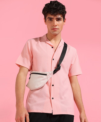 INDICLUB Men Self Design Casual Pink Shirt