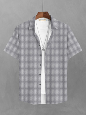 Bullmer Men Printed Casual Grey, White Shirt