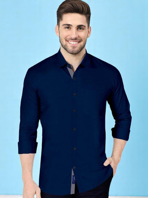 Laxmitextile Hubb Men Solid Casual Blue Shirt(Pack of 2)