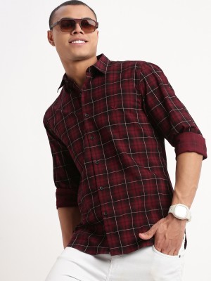 Showoff Men Checkered Casual Maroon Shirt