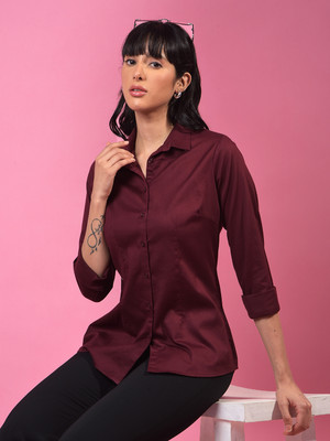 CRIMSOUNE CLUB Women Solid Casual Maroon Shirt