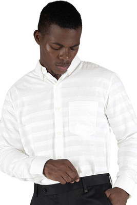 french crown Men Striped Casual White Shirt