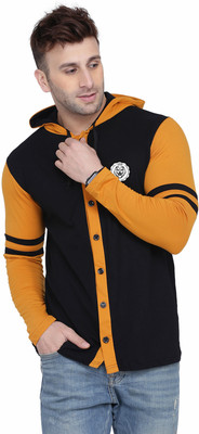 Lawful Casual Men Solid Casual Black, Yellow Shirt
