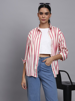 EKASYA Women Striped Casual Pink, White Shirt