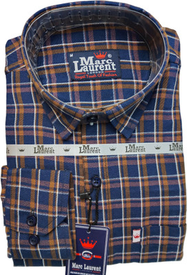 Marc Laurent Men Checkered Casual Blue, Brown Shirt