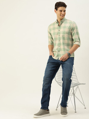 Mast & Harbour Men Checkered Casual Green Shirt