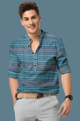 ISUEL FAB Men Printed Casual Light Blue Shirt