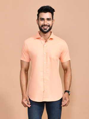 Urbany Men Solid Formal Orange Shirt