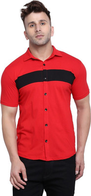 GEUM Men Solid Casual Red Shirt