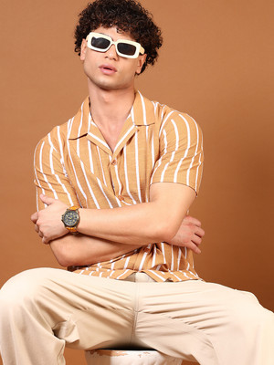 V-MART Men Striped Casual Yellow Shirt