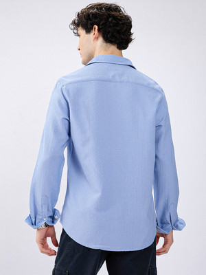 VASTRADO Men Solid Casual Blue Shirt