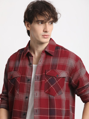 THE BEAR HOUSE Men Checkered Casual Red Shirt