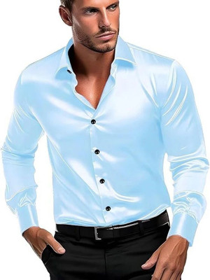 STOVESSY Men Solid Casual Light Blue Shirt