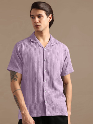 STONEBERG Men Self Design Casual Purple Shirt
