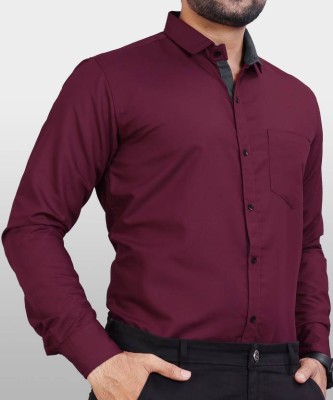 ROADRIVER Men Solid Casual Maroon Shirt