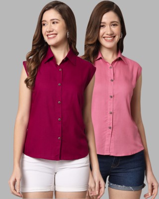 FUNDAY FASHION Women Solid Casual Pink Shirt(Pack of 2)