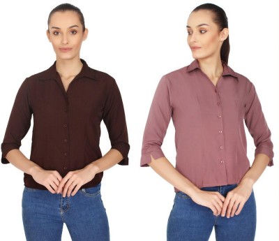 Laxmi sports Women Solid Casual Brown, Purple Shirt(Pack of 2)