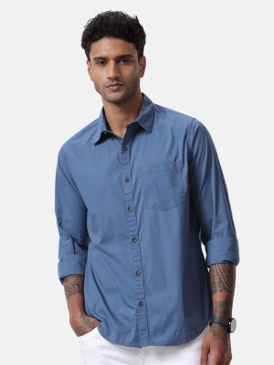 WROGN Men Solid Casual Blue Shirt