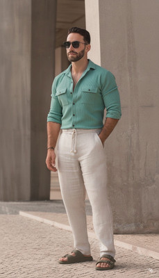 greet fashion Men Solid Casual Light Green Shirt