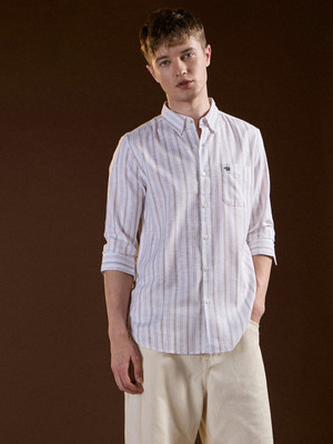 THE BEAR HOUSE Men Striped Casual White Shirt