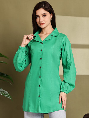 Aarsha Women Solid Casual Green Shirt