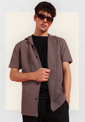 INDICLUB Men Self Design Casual Brown Shirt