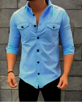 vesloo willow Men Solid Casual Blue Shirt